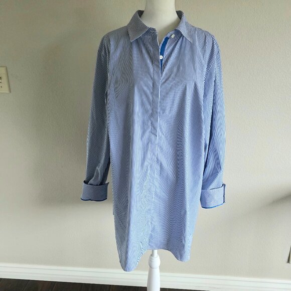 NEW Talbots Shirt Button Up Blue White Stripe Stretch Long Sleeve Plus Size 2X - Picture 1 of 10